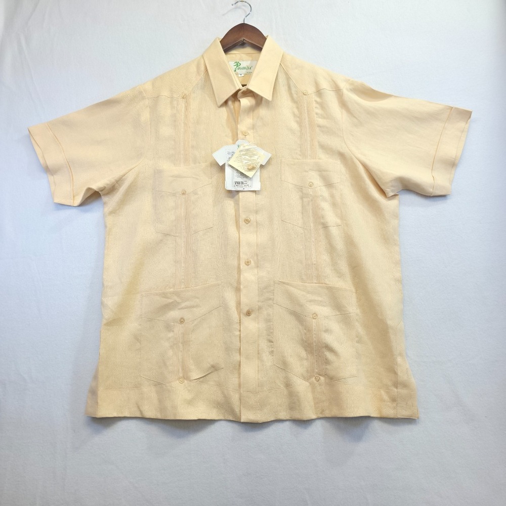 Panabrisa Men's Yellow 4 Pocket Short Sleeve 100% Linen‎ Shirt Size XL NWT